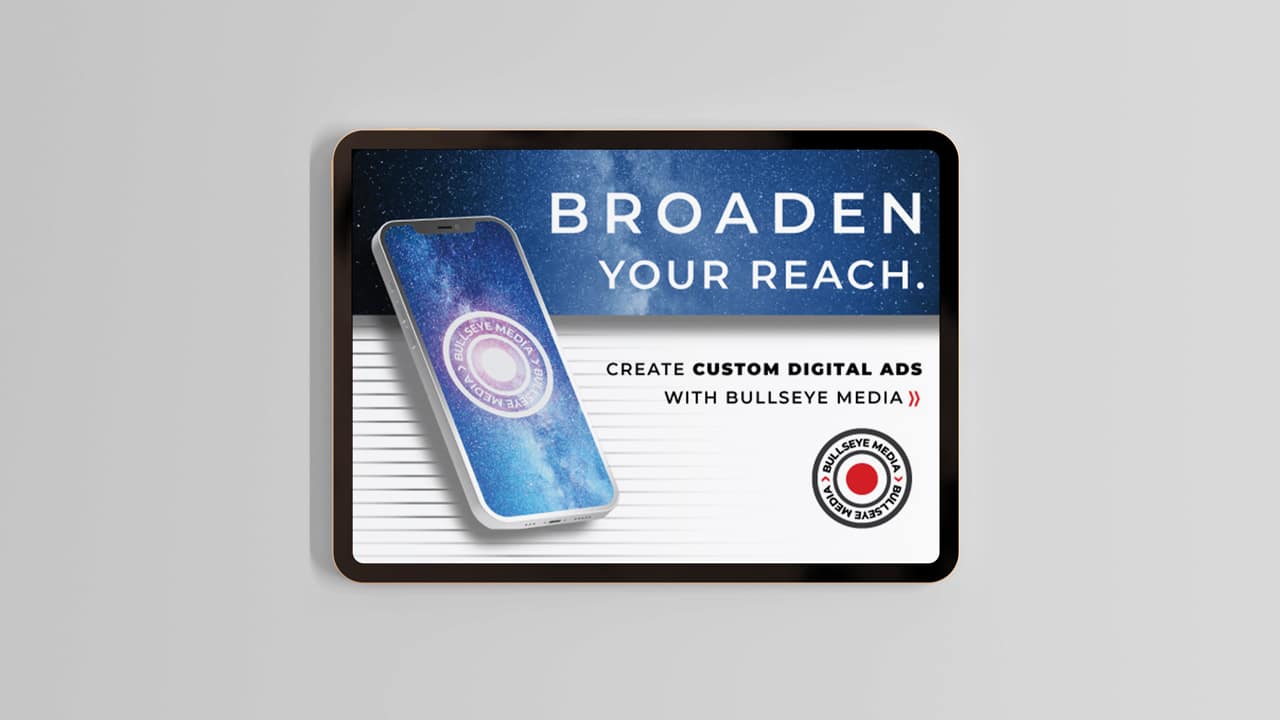 Customized digital ads graphic depicting a night sky from Bullseye Media Company