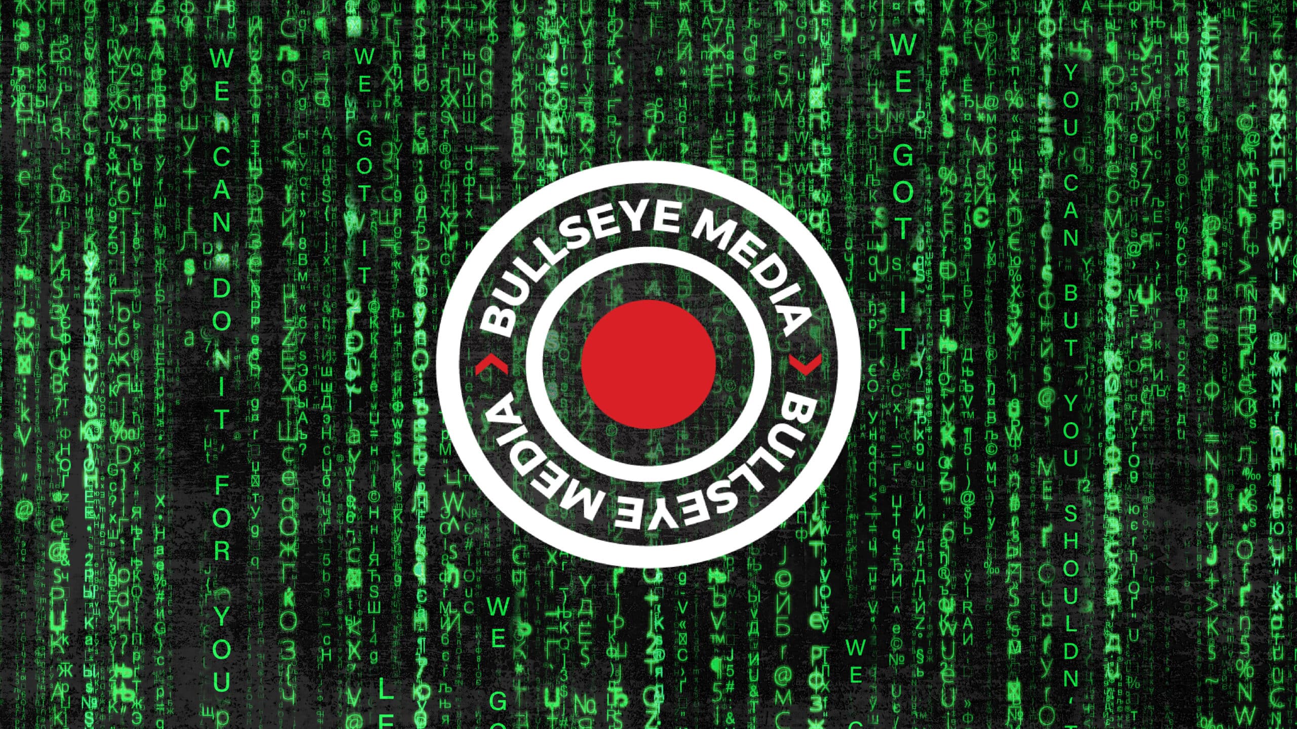 A green matrix with a Bullseye Media logo in the middle represents the convenience of letting Bullseye Media build your website for you.