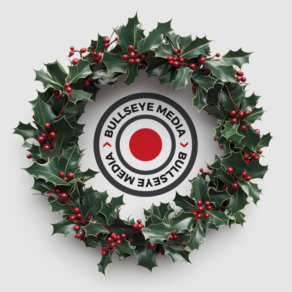 Bullseye Media logo with Christmas wreath