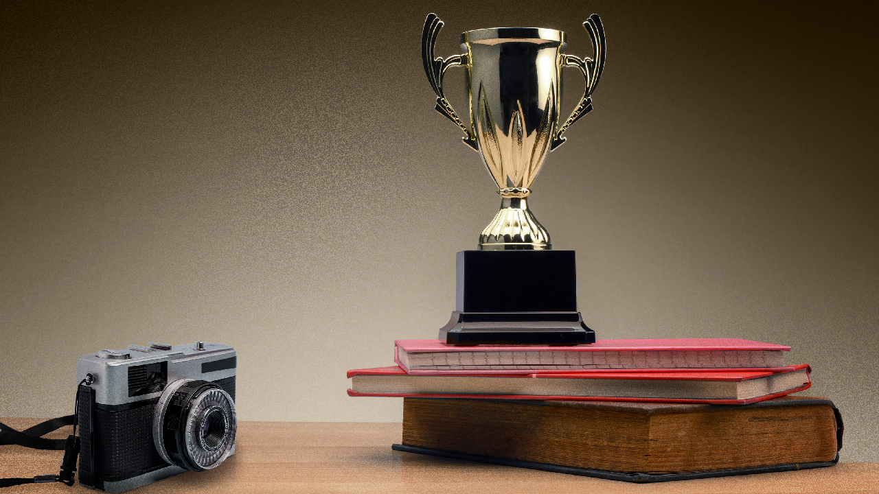 trophy on books