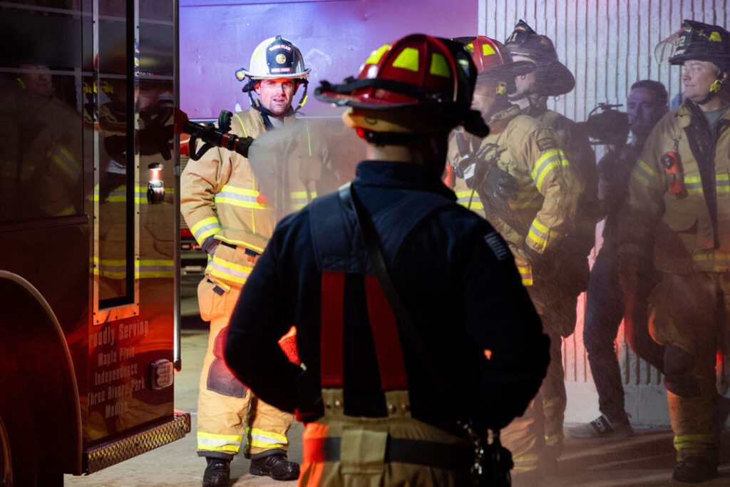 Firefighters at their fire station